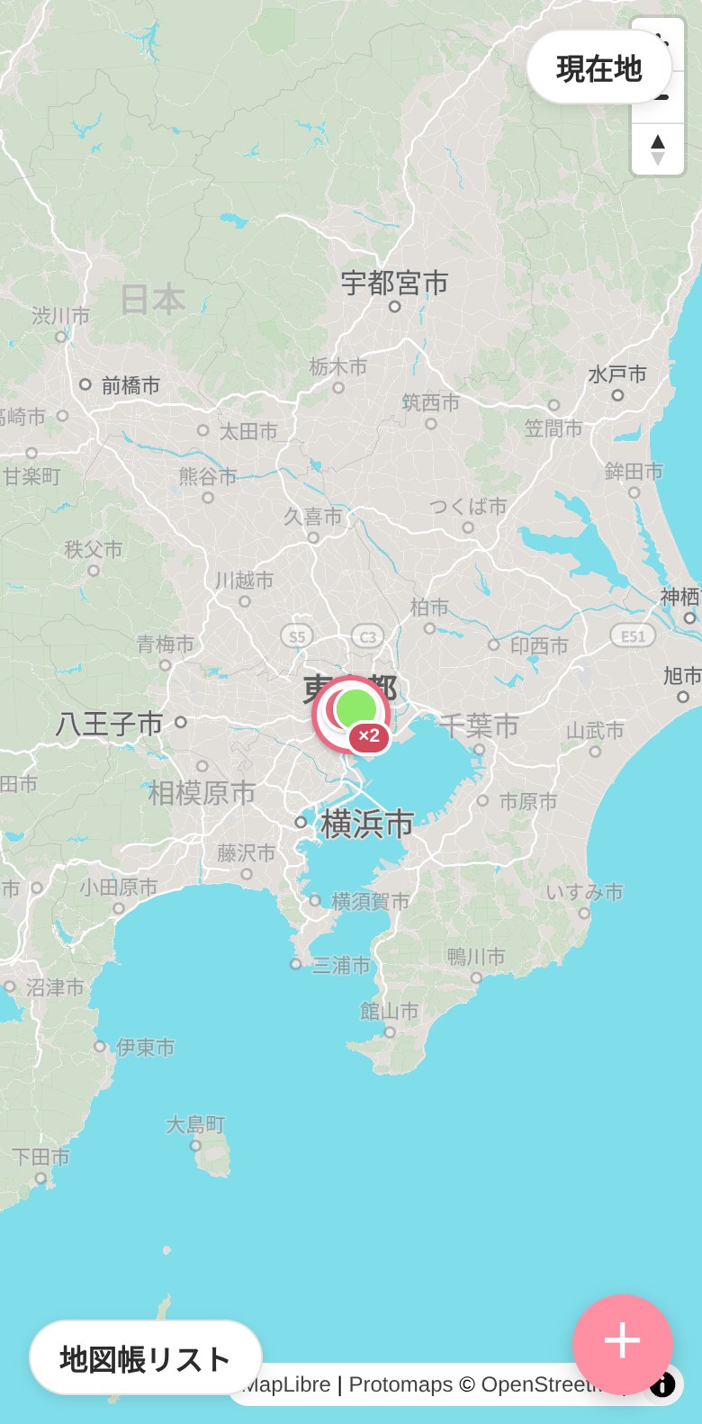 同じ場所に何度も行くと「おまとめマーカー」ができる地図帳の画面例(実機スクリーンショット)